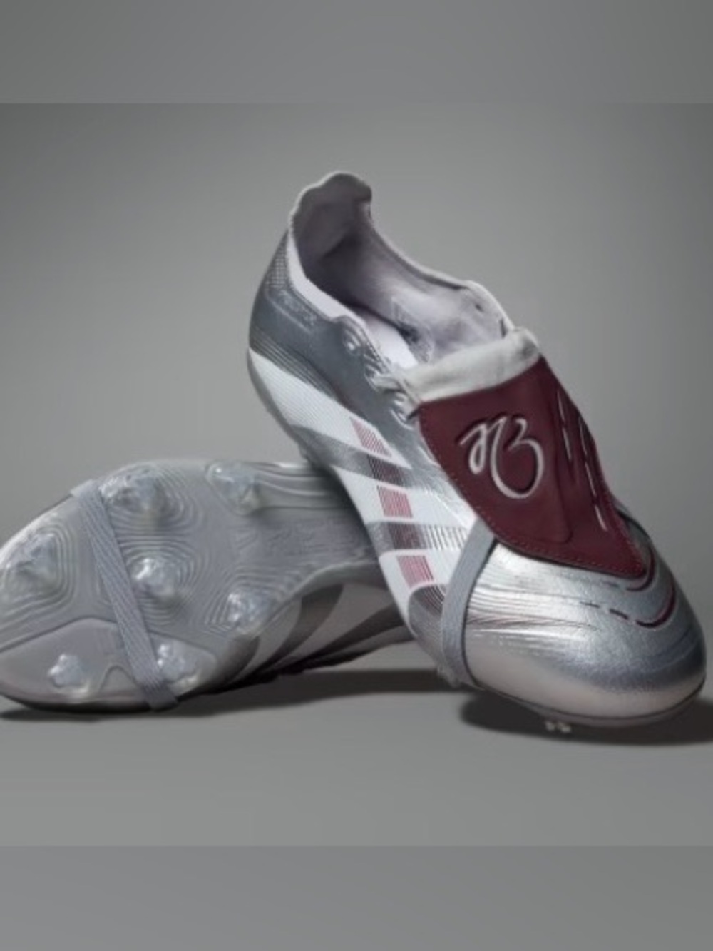 adidas Predator Metallic Silver and Burgundy Fold-Over Soccer Cleats